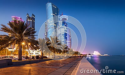 Doha City Center and Corniche street Stock Photo