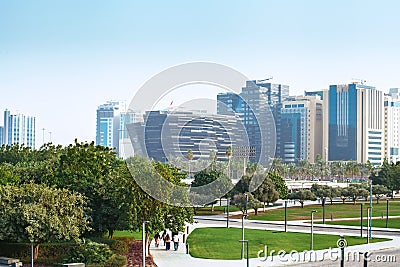 Doha city, Qatar - January 02, 2018: Green public park with mode Editorial Stock Photo