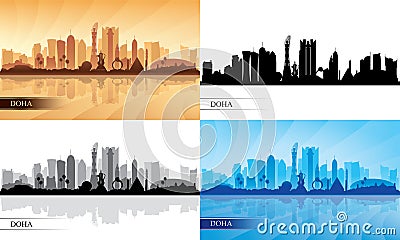 Doha city skyline silhouettes set Vector Illustration