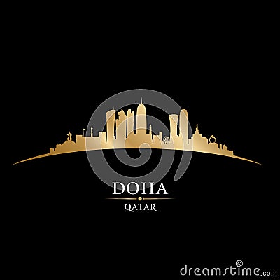 Doha Qatar city skyline silhouette black background Vector Illustration