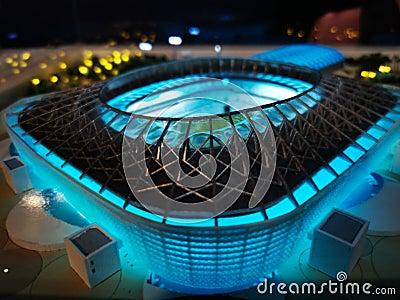 Doha,qatar- 02 December 2019: model of the qatar 2022 world cup al rayyan stadium Editorial Stock Photo