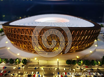 Doha,qatar- 02 December 2019: model of the qatar 2022 world cup al thumama stadium Editorial Stock Photo