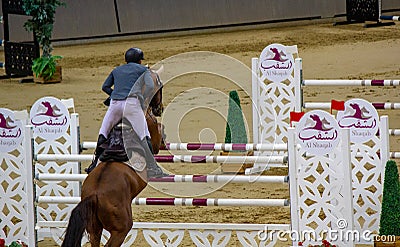 Doha, Qatar- 11 January 2020: background image with Horse jump in Doha,Qatar Editorial Stock Photo