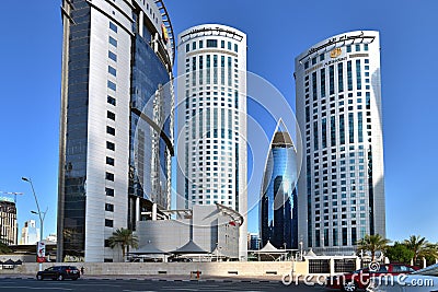 Doha, Qatar - Nov 24. 2019. Alfardan Office Tower WORK and Ministry of Jastice Editorial Stock Photo