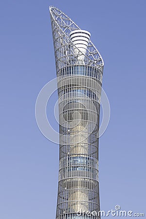 Qatar, Doha, The Aspire Tower, the Torch Tower, modern skyscraper Editorial Stock Photo