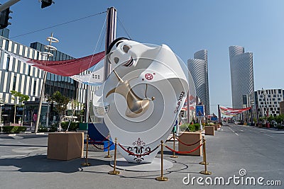 FIFA World Cup 2022 official mascot Laeeb in Lusail Boulevard, Doha Qatar. Editorial Stock Photo