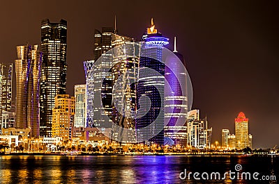 Doha, Qatar skyline at night Editorial Stock Photo