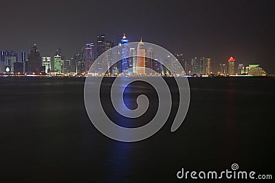 Doha skyline at night. Qatar Stock Photo