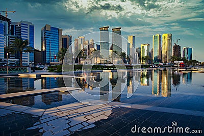 Doha skyline in west bay area afternoon shot taken from the Sheraton park Editorial Stock Photo