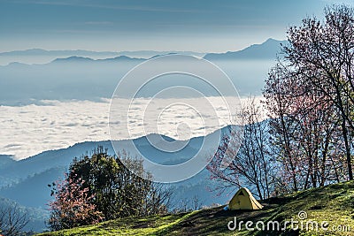 Doi Luang High mountain with bright blue sky Stock Photo