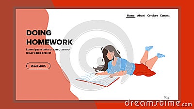 Doing Homework And Reading Literature Girl Vector Vector Illustration