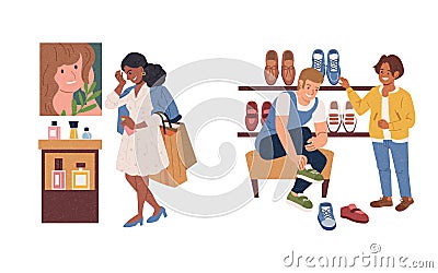 Doing shopping in boutique Vector Illustration