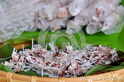 Doing spring rolls Stock Photo