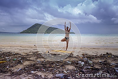 Doing yoga on a Cambodian beach Editorial Stock Photo