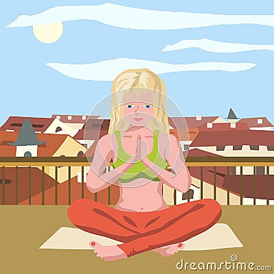 Doing yoga on the roof Vector Illustration