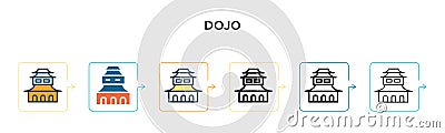 Dojo vector icon in 6 different modern styles. Black, two colored dojo icons designed in filled, outline, line and stroke style. Vector Illustration