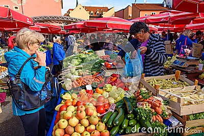 Dolac Market, the most visited farmer`s market in Zagreb, Croatia Editorial Stock Photo