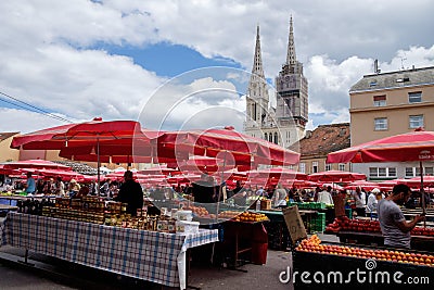 Dolac market Zagreb city centre and the Cathedral in background Editorial Stock Photo