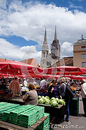 Dolac market Zagreb city centre and the Cathedral in background Editorial Stock Photo