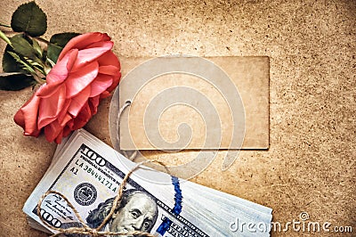 Dolars and rose card photo Stock Photo