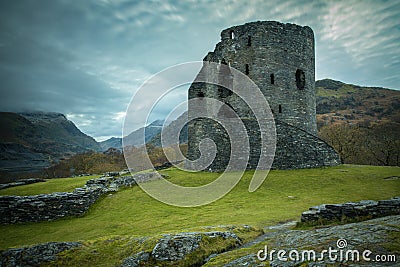 Dolbadarn Castle on top of a hill, Caernarfon, Wales Stock Photo