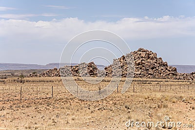 Dolerite boulders butte in Naukluft desert, west of Helmeringhausen, Namibia Stock Photo