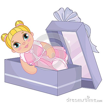 Doll in a Gift Box Vector Illustration