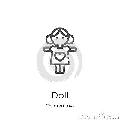 doll icon vector from children toys collection. Thin line doll outline icon vector illustration. Outline, thin line doll icon for Vector Illustration