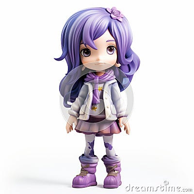 Childlike Anime Girl Figurine With Purple Hair Stock Photo