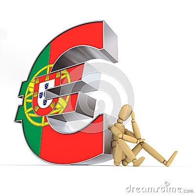 Doll Sitting At Portuguese Euro Sign Stock Photo