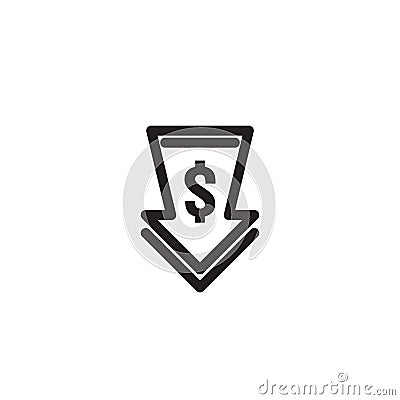 dollar arrow decrease icon. Money arrow symbol. economy stretching rising drop fall down. Business lost crisis decrease. lower Vector Illustration