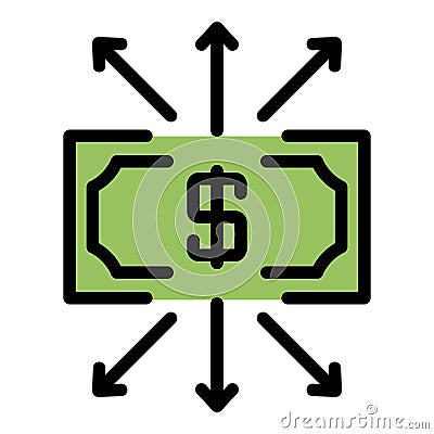 Dollar arrows all sides icon color outline vector Vector Illustration