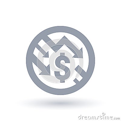 Dollar with arrows down concept icon. Economic recession symbol. Vector Illustration