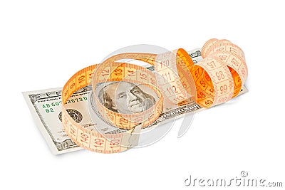 Dollar banknote and measurement tape Stock Photo