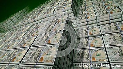 100 dollar banknotes in packs in a bank Cartoon Illustration