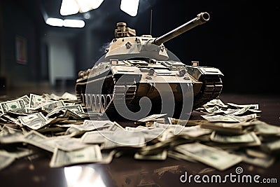 Dollar battleground tank against a background of dollars, war concept Stock Photo