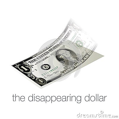 A dollar bill disappears in our inflated, weak economy Vector Illustration