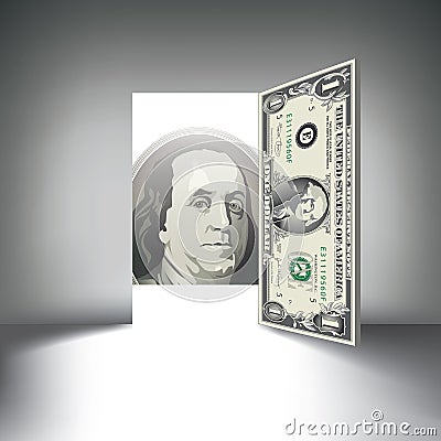 A dollar bill door beckons you Vector Illustration
