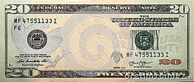 20 dollar bill with empty middle area Stock Photo