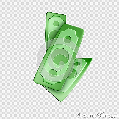 Dollar bill. Green 3d render american money. Dollar banknote in cartoon style Vector Illustration