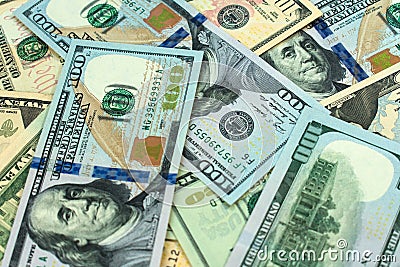 Dollar bills of different denominations. Background Stock Photo