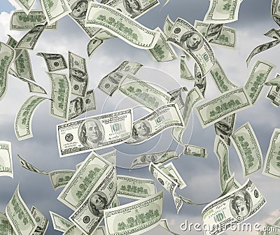 Dollar bills flying Stock Photo