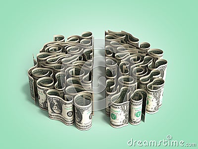 Dollar bills laid out in the form of convolutions of the brain concept of monetization of knowledge or investment in learning 3d Stock Photo