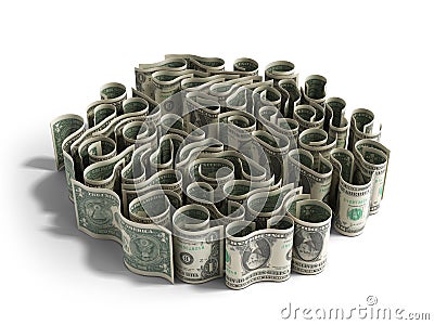 Dollar bills laid out in the form of convolutions of the brain concept of monetization of knowledge or investment in learning 3d Stock Photo