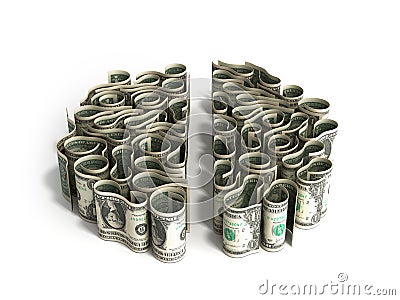 Dollar bills laid out in the form of convolutions of the brain concept of monetization of knowledge or investment in learning 3d Stock Photo