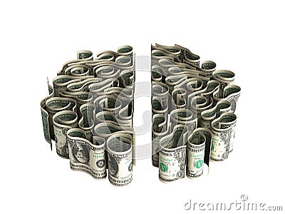 Dollar bills laid out in the form of convolutions of the brain concept of monetization of knowledge or investment in learning 3d Stock Photo