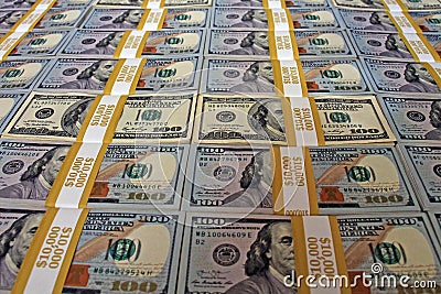 $100 dollar bills stacks - cash stacks on the table Stock Photo