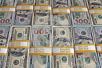 $100 dollar bills stacks - cash stacks on the table Stock Photo