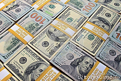 $100 dollar bills stacks - stacks of money on the table Stock Photo