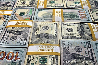 $100 dollar bills stacks - stacks of money on the table Stock Photo